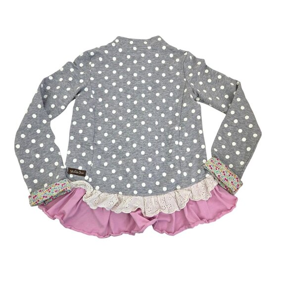 Matilda Jane Lead the Way Jacket 6 Gray polka dot eyelet trim pink ruffle 4172 - Picture 2 of 10